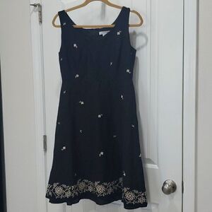 Paraphrase Black Flare Embroidered Floral V-Neck Fully Lined Linen Blend Dress,8